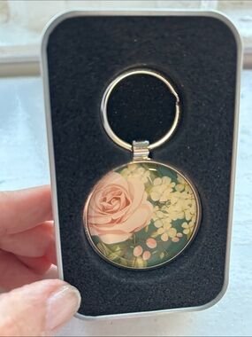 Floral Rose Keyring & Card Holder - Pink Rose